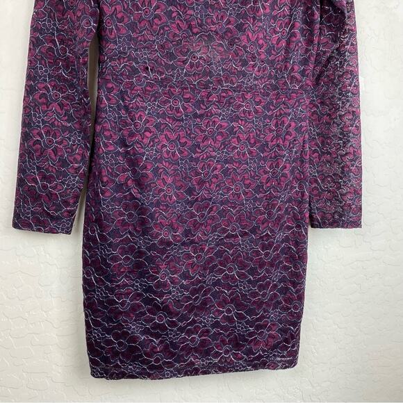 Express Floral Metallic Lace Long Sleeve Dress Purple Womens Sz M Party Preppy - Picture 6 of 12